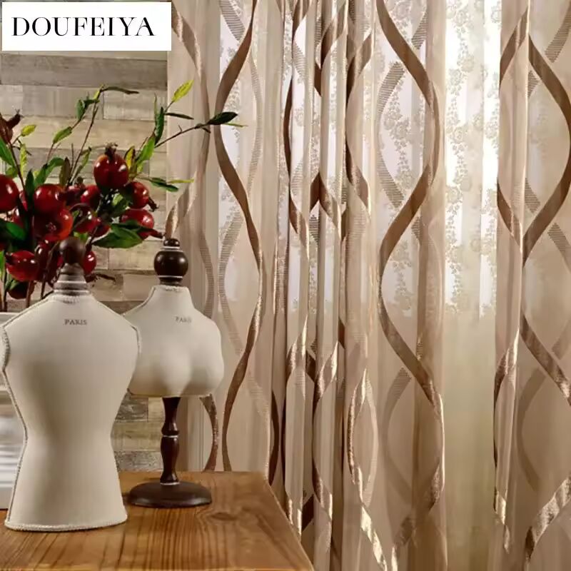 White Shiny Tulle shCurtains for Living Room Wavy Stripes Curtains Modern Solid Decoration Balcony Voile Window Treatments