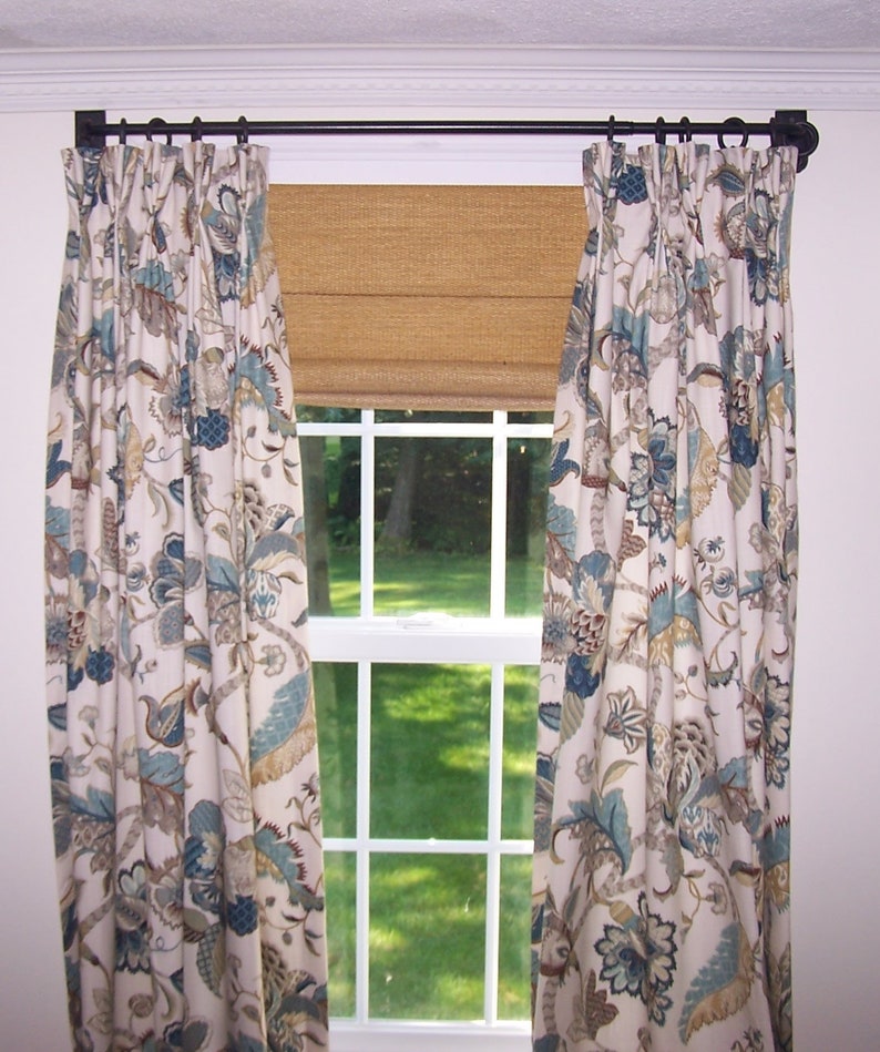 Custom Curtains, Finders Keepers French Blue, Jacobean, Living Room