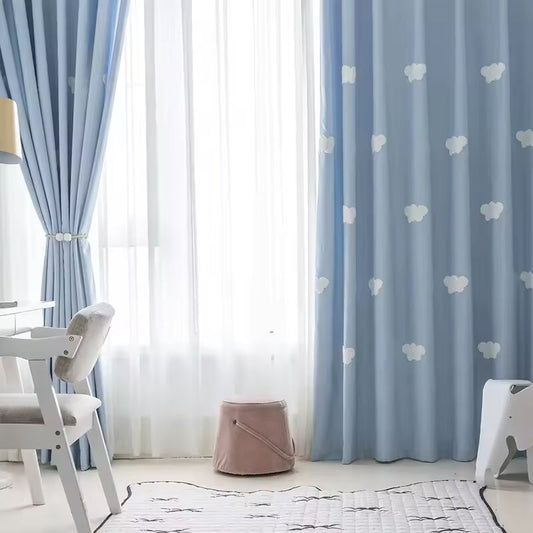 3D Cloud Embroidery Kids Curtains for Room Darkening, Thermal Insulated, Blackout Window Treatment,Grommet Top Window Curtains