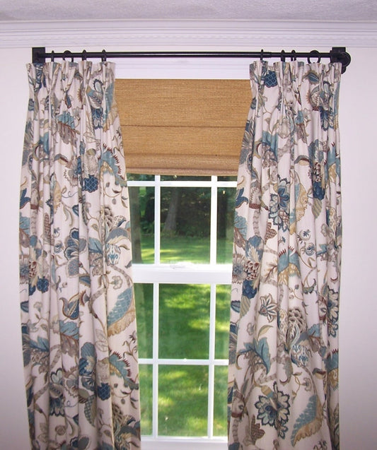 Custom Curtains, Finders Keepers French Blue, Jacobean, Living Room